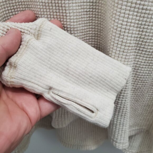 Offline by Aerie Oversized Cream Waffle Knit Hi-Lo Thumbhole Graphic Pullover XS - Picture 3 of 6